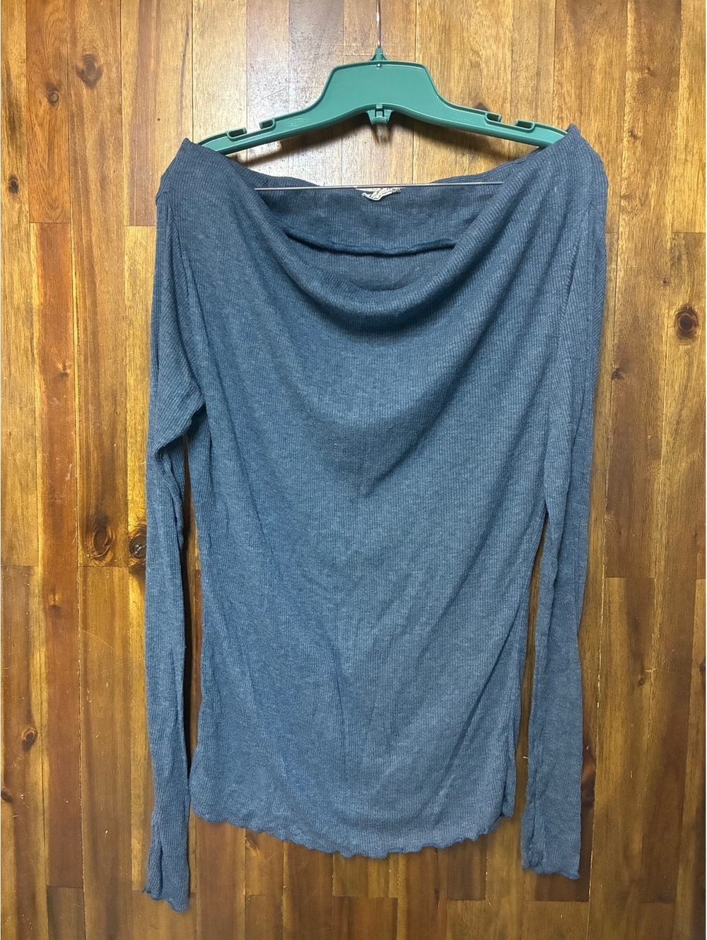 Free People Intimately Blue Cowl Neck Ribbed Long Sleeve Thumbhole Top Y2K